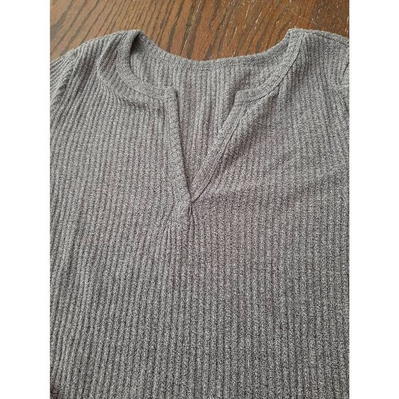 New Medium Dark Grey Long Sleeve Lightweight Deep V-Neck Sweater - Picture 3 of 3